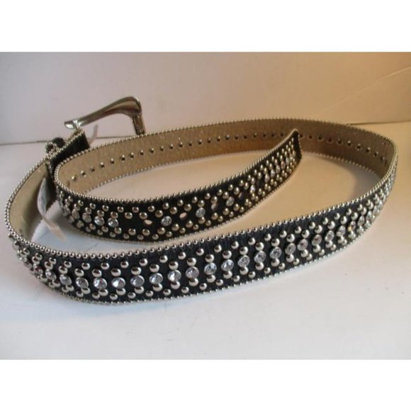 *Guess Black Rhinestone Studded Vintage Signature Silver Buckle Belt - Picture 2 of 9